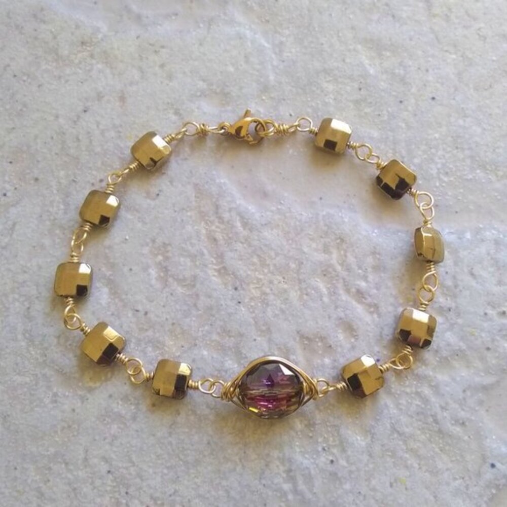 Trendy & Boho Chic! Delicate + Dainty Handmade Bracelet - Mauve & Gold Colors